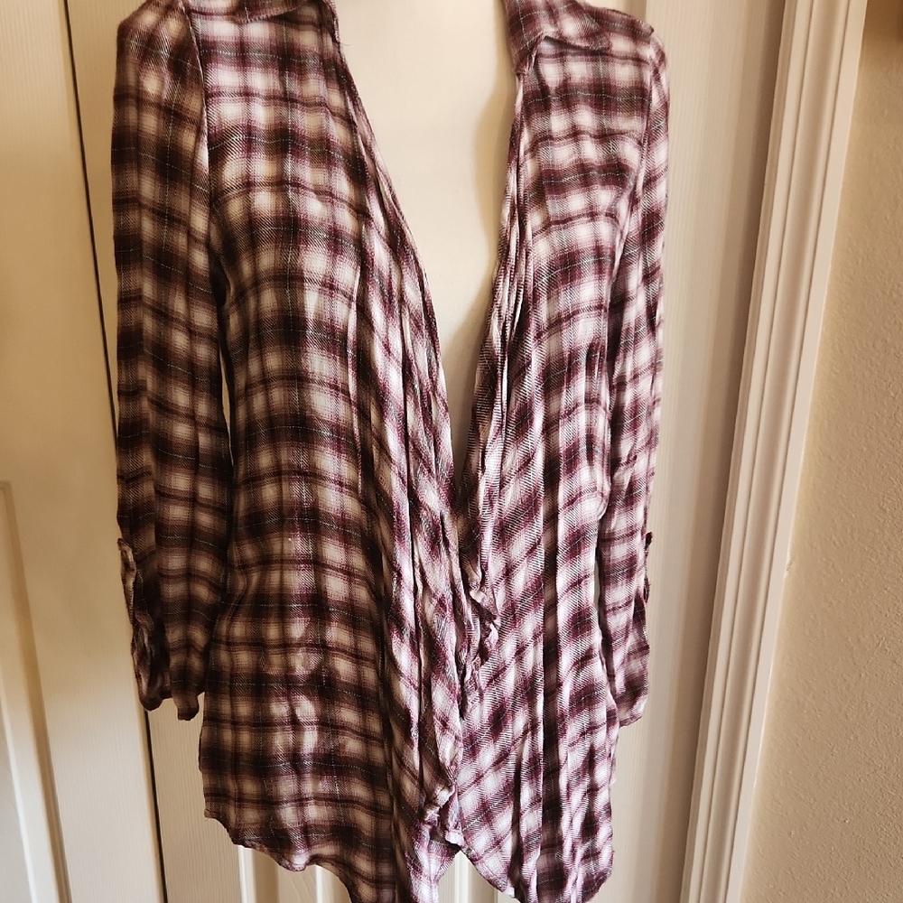 About A Girl Burgundy and White Plaid Top